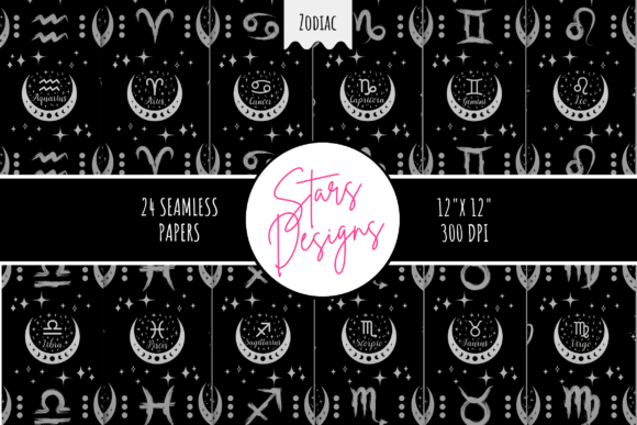 Download Zodiac Silver Digital Paper Patterns - Premium Resources