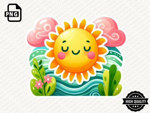 Download Kawaii Summer Sun Stickers PNG - Premium Bundle